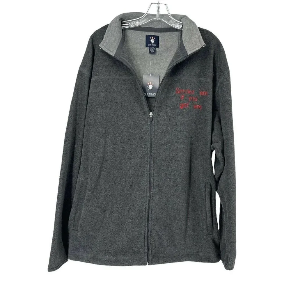 Ivy Crew Fleece Jacket Full Zip Gray Mens XL Smoke Em If You've Got Em Preppy